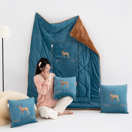 翰轩家居 2024新款婴儿绒多功能抱枕被-一鹿有你 一鹿有你-宾利蓝