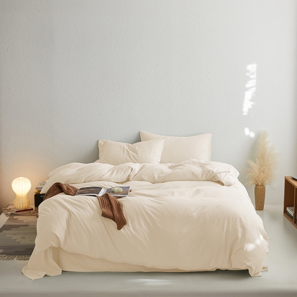 沃朴家居 2024新款亲肤水洗棉四件套米白