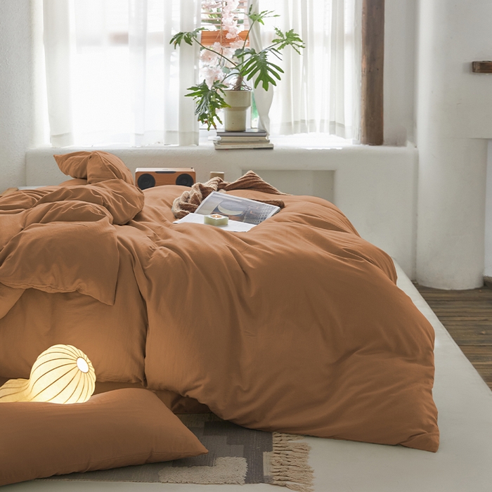 91家纺网 家纺一手货源 找家纺 沃朴家居 2024新款亲肤水洗棉四件套莫兰迪橙