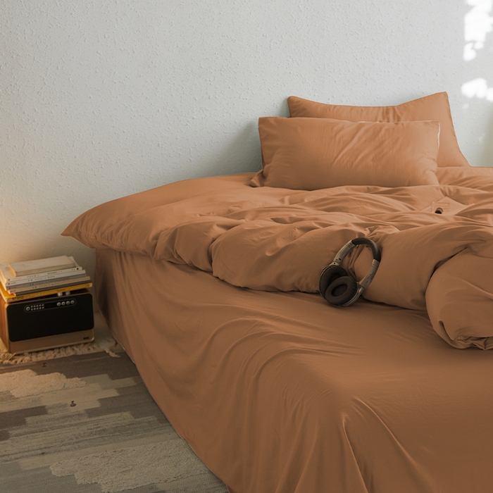 91家纺网 家纺一手货源 找家纺 沃朴家居 2024新款亲肤水洗棉四件套莫兰迪橙