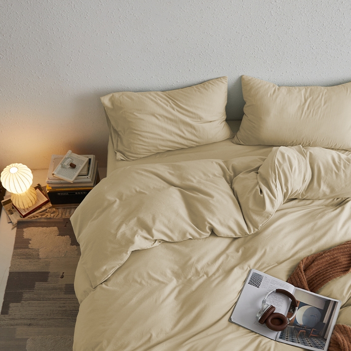 91家纺网 家纺一手货源 找家纺 沃朴家居 2024新款亲肤水洗棉四件套太妃色