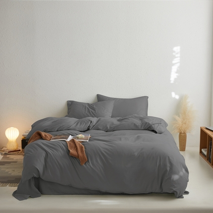 91家纺网 家纺一手货源 找家纺 沃朴家居 2024新款亲肤水洗棉四件套云雾深灰