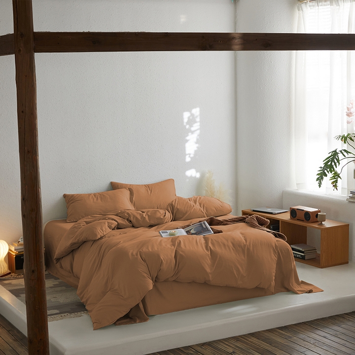 91家纺网 家纺一手货源 找家纺 沃朴家居 2024新款亲肤水洗棉四件套莫兰迪橙