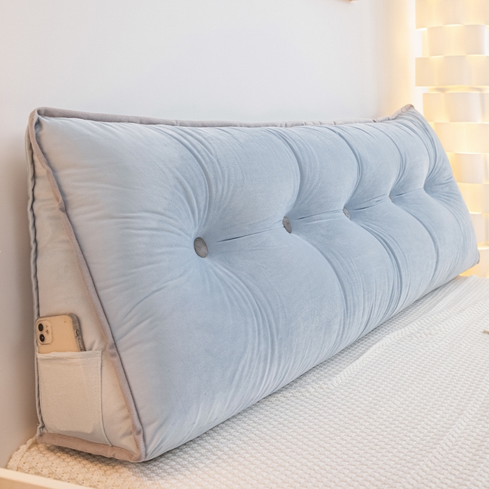 91家纺网 家纺一手货源 找家纺 碧尔家居 2025新款大靠背床头靠垫可拆洗卧室床上靠枕护腰加厚榻榻米防撞软包包边三角荷兰绒 天蓝