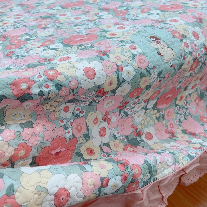 91家纺网 家纺一手货源 找家纺 暖居 2024新款纯棉绗缝夹棉榻榻米支持定制防滑全棉印花小碎花农村大炕盖三件套系列 安娜公主