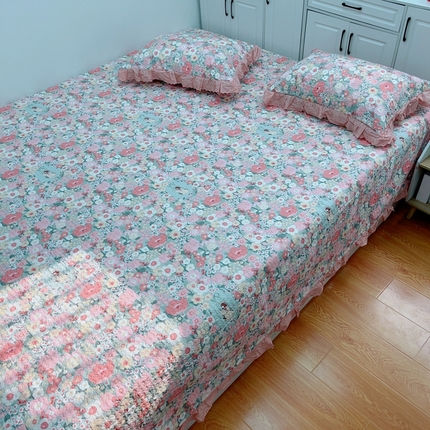 暖居 2024新款纯棉绗缝夹棉榻榻米支持定制防滑全棉印花小碎花农村大炕盖三件套系列 安娜公主