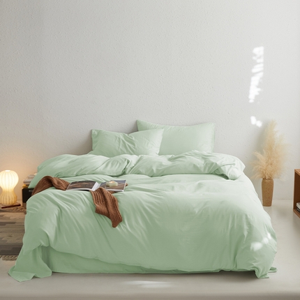 91家纺网 家纺一手货源 找家纺 沃朴家居 2024新款亲肤水洗棉四件套豆蔻青（浅）