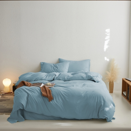 91家纺网 家纺一手货源 找家纺 沃朴家居 2024新款亲肤水洗棉四件套晴蓝