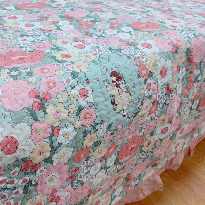 91家纺网 家纺一手货源 找家纺 暖居 2024新款纯棉绗缝夹棉榻榻米支持定制防滑全棉印花小碎花农村大炕盖三件套系列 安娜公主