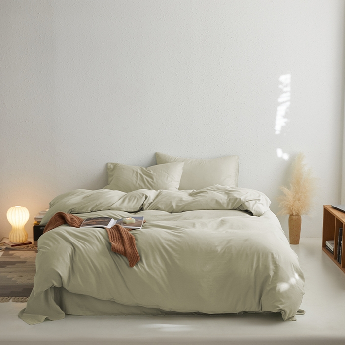 91家纺网 家纺一手货源 找家纺 沃朴家居 2024新款亲肤水洗棉四件套暖灰