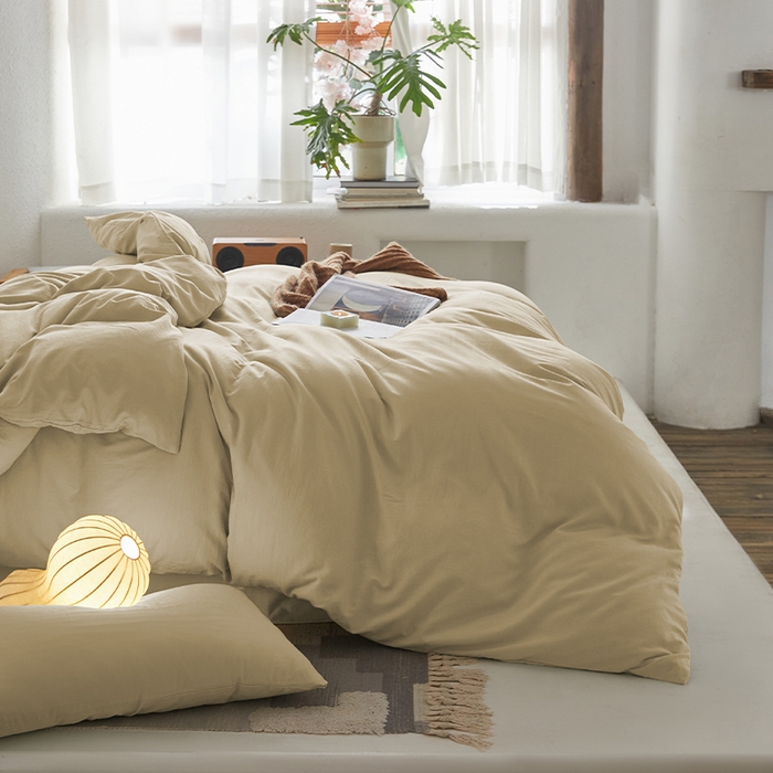 91家纺网 家纺一手货源 找家纺 沃朴家居 2024新款亲肤水洗棉四件套太妃色