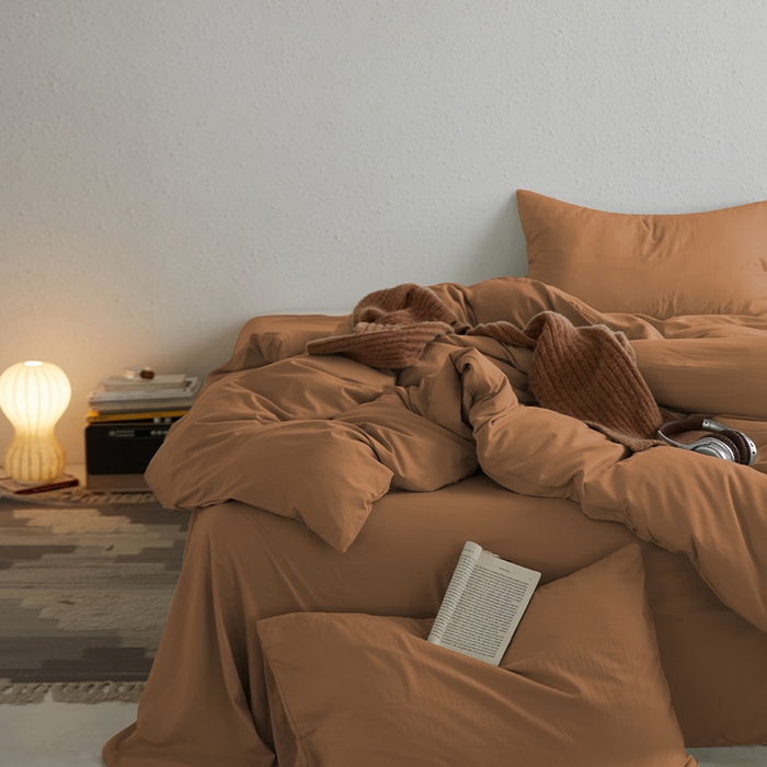 91家纺网 家纺一手货源 找家纺 沃朴家居 2024新款亲肤水洗棉四件套莫兰迪橙