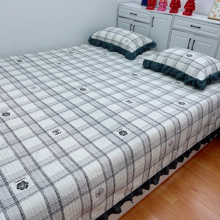 暖居 2024新款纯棉绗缝夹棉榻榻米支持定制防滑全棉印花小碎花农村大炕盖三件套系列 小香格子