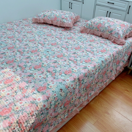 91家纺网 家纺一手货源 找家纺 （总）暖居 2025新款纯棉绗缝夹棉榻榻米支持定制防滑全棉印花小碎花农村大炕盖三件套系列