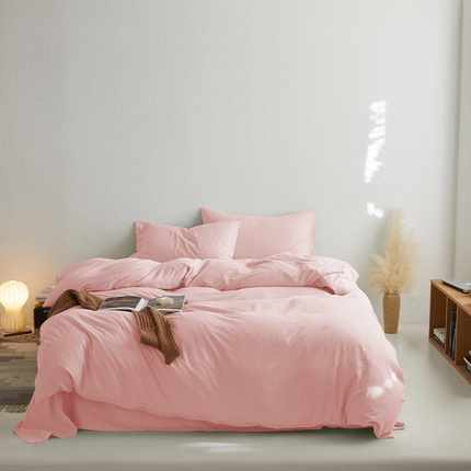 91家纺网 家纺一手货源 找家纺 沃朴家居 2024新款亲肤水洗棉四件套粉玉