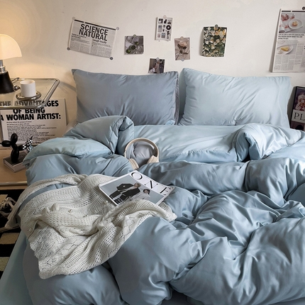 91家纺网 家纺一手货源 找家纺 名品家纺 2024新款纯色双拼四件套 双拼-月光雾蓝