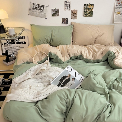 91家纺网 家纺一手货源 找家纺 名品家纺 2024新款纯色双拼四件套 双拼-抹茶浅咖