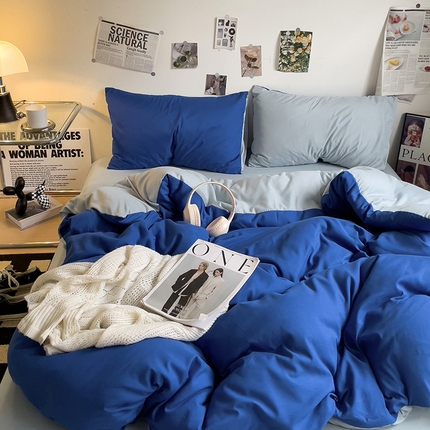 91家纺网 家纺一手货源 找家纺 名品家纺 2024新款纯色双拼四件套 双拼-宝蓝蓝灰