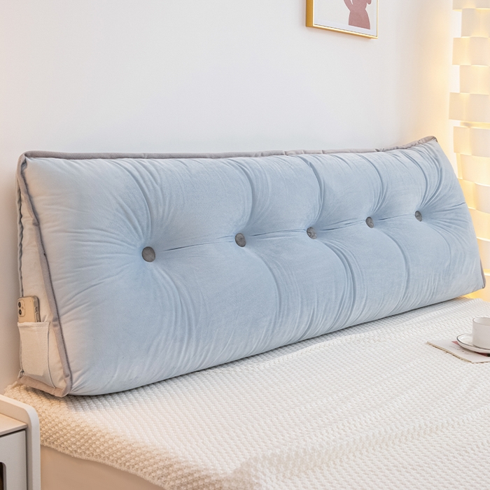 91家纺网 家纺一手货源 找家纺 碧尔家居 2025新款大靠背床头靠垫可拆洗卧室床上靠枕护腰加厚榻榻米防撞软包包边三角荷兰绒 天蓝