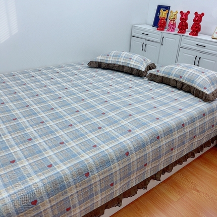 暖居 2024新款纯棉绗缝夹棉榻榻米支持定制防滑全棉印花小碎花农村大炕盖三件套系列 莱恩蓝