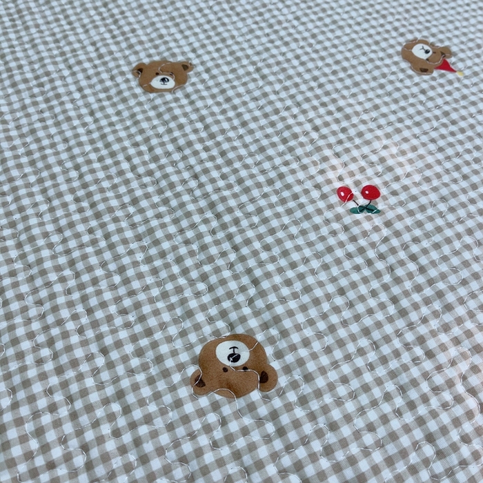 91家纺网 家纺一手货源 找家纺 暖居 2024新款纯棉绗缝夹棉榻榻米支持定制防滑全棉印花小碎花农村大炕盖三件套系列 熊头格子