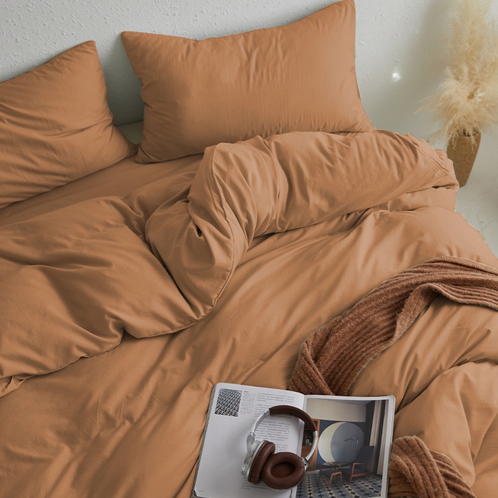 91家纺网 家纺一手货源 找家纺 沃朴家居 2024新款亲肤水洗棉四件套莫兰迪橙