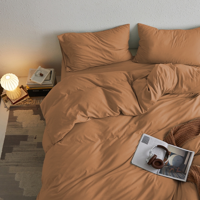 91家纺网 家纺一手货源 找家纺 沃朴家居 2024新款亲肤水洗棉四件套莫兰迪橙