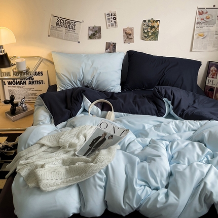 91家纺网 家纺一手货源 找家纺 名品家纺 2024新款纯色双拼四件套 双拼-月光深蓝