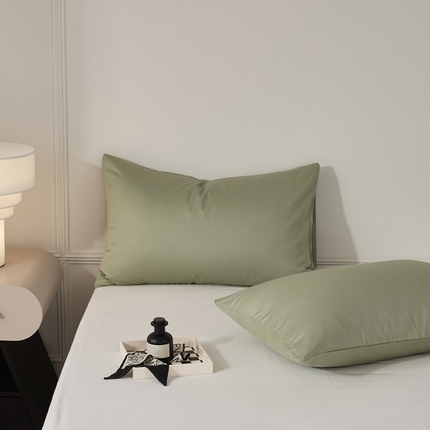 91家纺网 家纺一手货源 找家纺 EH家居 2024新款60支长绒棉纯色单枕套 暮光绿