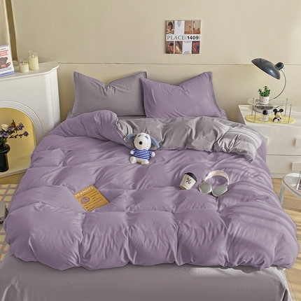 91家纺网 家纺一手货源 找家纺 沃朴家居 2024新款亲肤双拼水洗棉四件套学生三件套 优雅紫