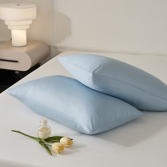 91家纺网 家纺一手货源 找家纺 EH家居 2024新款60支长绒棉纯色单枕套 柔蓝色