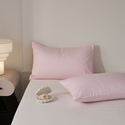 91家纺网 家纺一手货源 找家纺 EH家居 2024新款60支长绒棉纯色单枕套 杏花粉