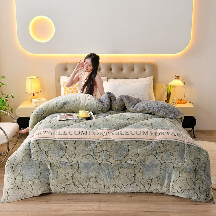 91家纺网 家纺一手货源 找家纺 金多美 2024新款羊羔绒冬被雪花绒被子双面绒被芯秋冬被牛奶绒冬被春秋被 绿茶情话