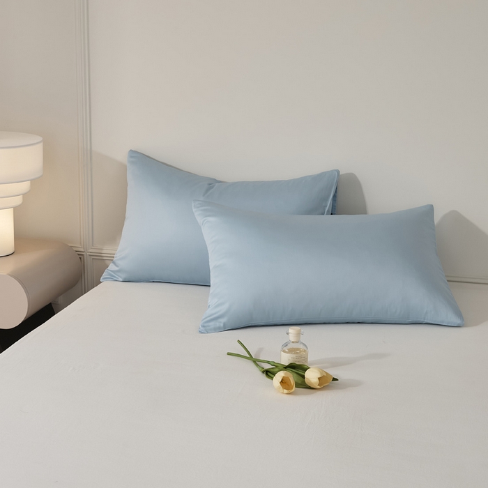 91家纺网 家纺一手货源 找家纺 EH家居 2024新款60支长绒棉纯色单枕套 柔蓝色