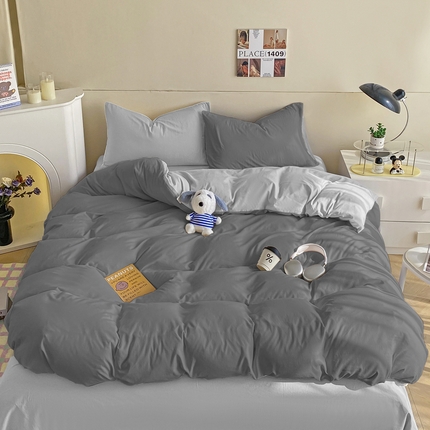 沃朴家居 2024新款亲肤双拼水洗棉四件套学生三件套 米灰