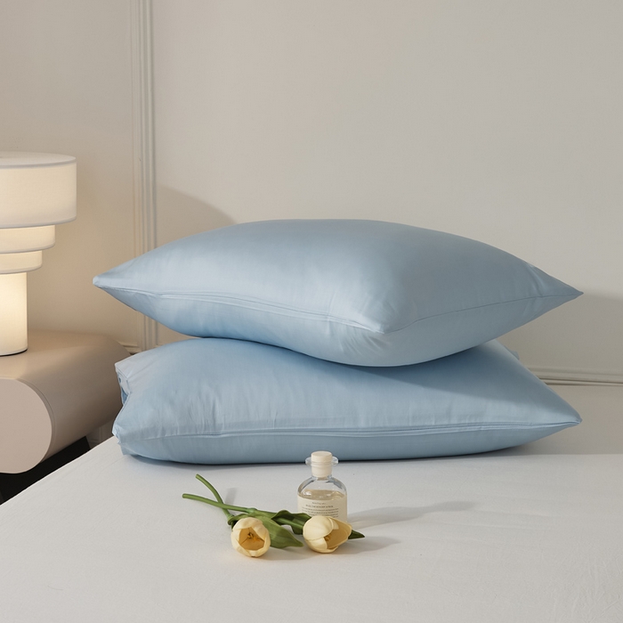 91家纺网 家纺一手货源 找家纺 EH家居 2024新款60支长绒棉纯色单枕套 柔蓝色