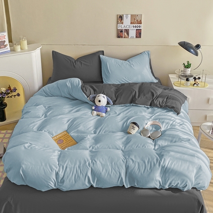 沃朴家居 2024新款亲肤双拼水洗棉四件套学生三件套 禾风深灰