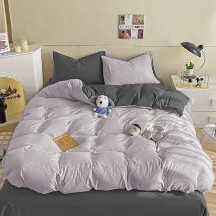 沃朴家居 2024新款亲肤双拼水洗棉四件套学生三件套 郁汀紫