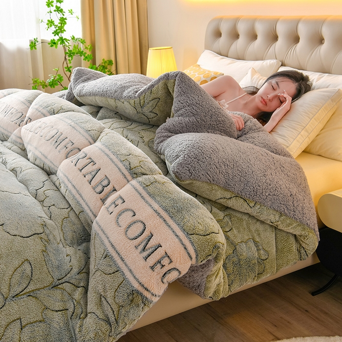 91家纺网 家纺一手货源 找家纺 金多美 2024新款羊羔绒冬被雪花绒被子双面绒被芯秋冬被牛奶绒冬被春秋被 绿茶情话