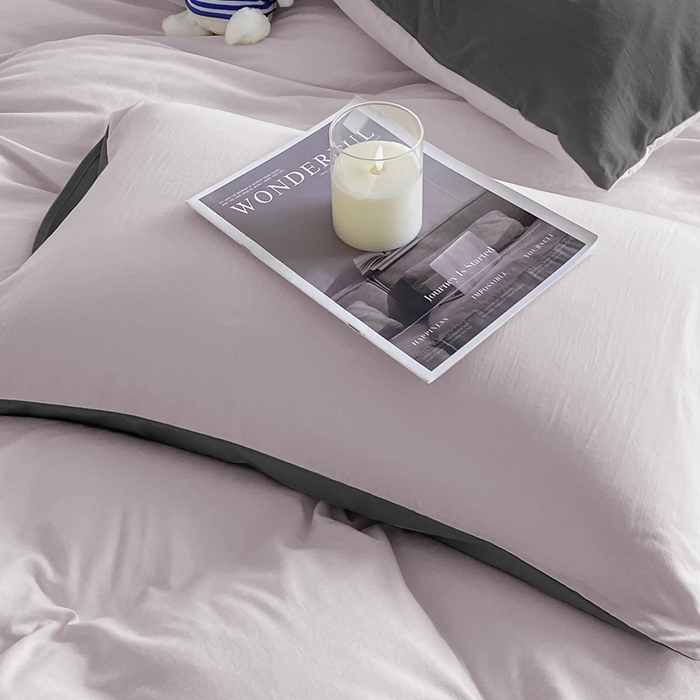 91家纺网 家纺一手货源 找家纺 沃朴家居 2024新款亲肤双拼水洗棉四件套学生三件套 郁汀紫