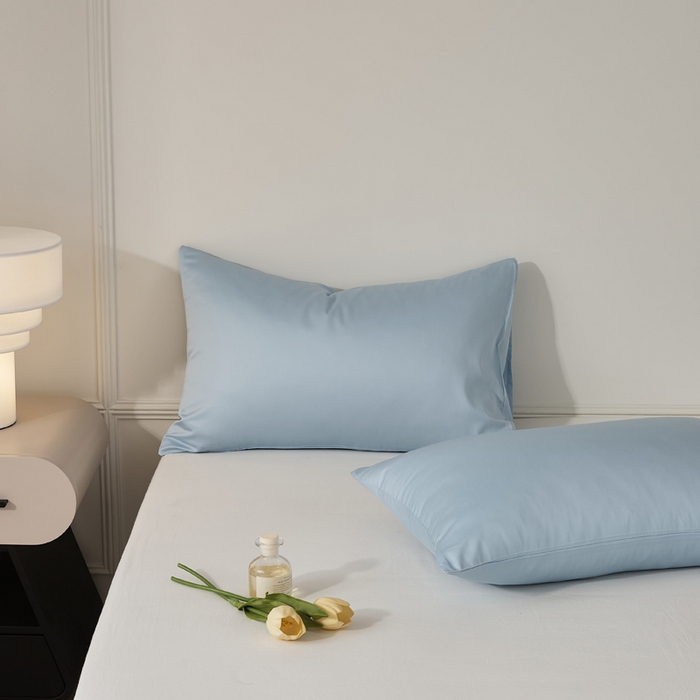 91家纺网 家纺一手货源 找家纺 EH家居 2024新款60支长绒棉纯色单枕套 柔蓝色