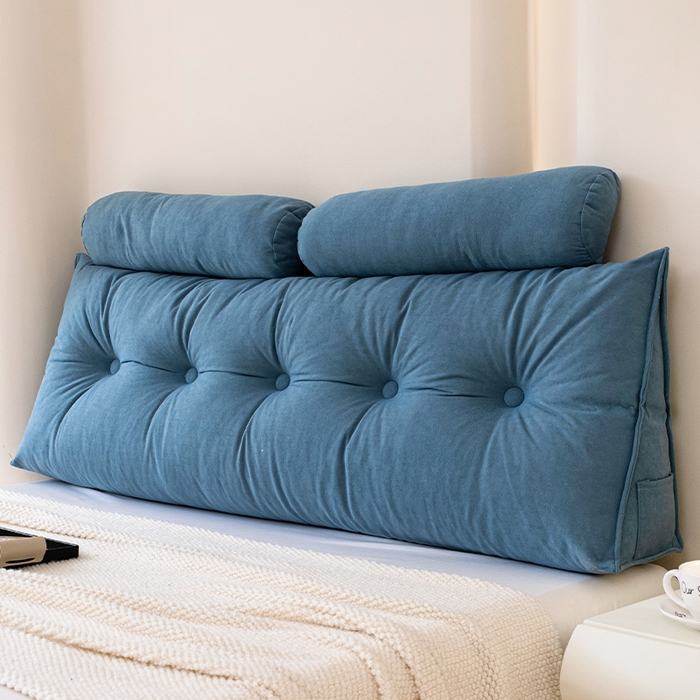 91家纺网 家纺一手货源 找家纺 碧尔家居 2025新款轻奢风床头靠枕榻榻米三角大靠垫软包加厚防撞护腰沙发靠背可拆洗蓝色