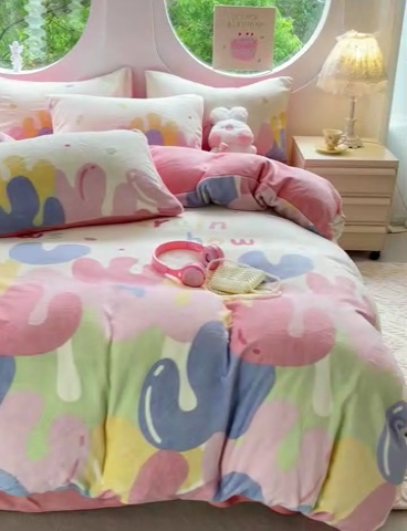 91家纺网 家纺一手货源 找家纺 玉海棠家纺 2024新款6.5斤牛奶绒四件套 彩虹