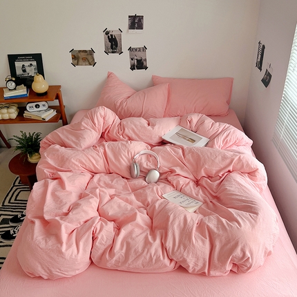 91家纺网 家纺一手货源 找家纺 （总）思诺羽床笠 2025新款高克重微皱双拼水洗棉四件套