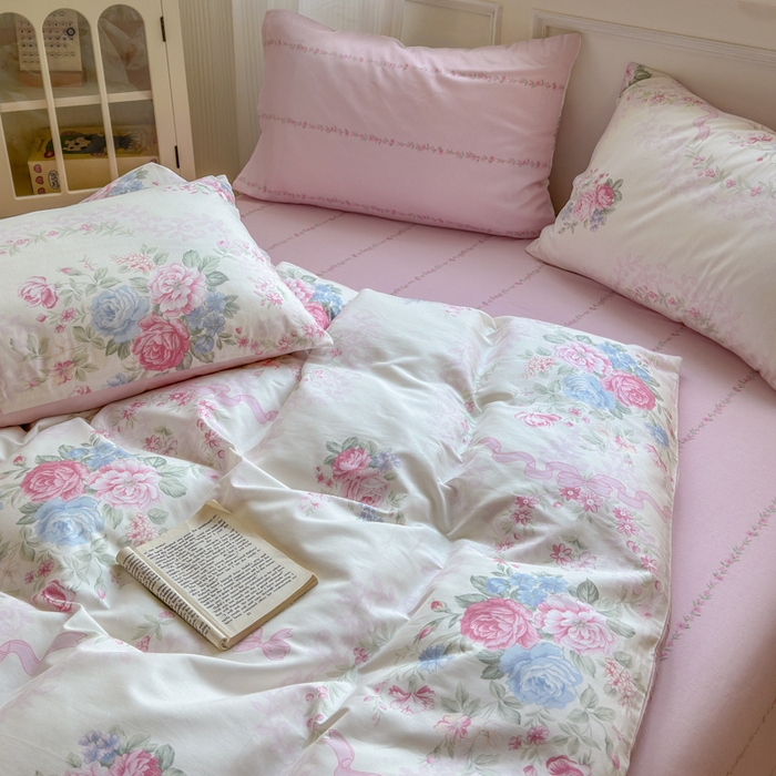 91家纺网 家纺一手货源 找家纺 曼之夏 2024新款全棉印花四件套 花予你