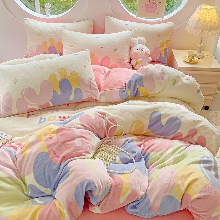 91家纺网 家纺一手货源 找家纺 玉海棠家纺 2024新款6.5斤牛奶绒四件套 彩虹