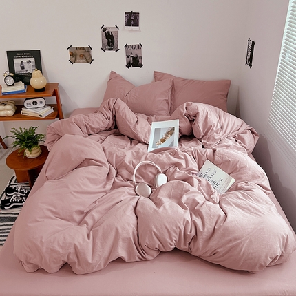 91家纺网 家纺一手货源 找家纺 （总）思诺羽床笠 2025新款高克重微皱双拼水洗棉四件套