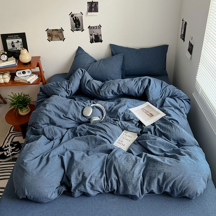 91家纺网 家纺一手货源 找家纺 （总）思诺羽床笠 2025新款高克重微皱双拼水洗棉四件套