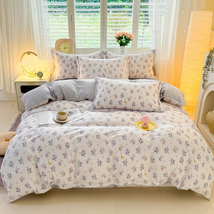 91家纺网 家纺一手货源 找家纺 （总）洺兰家居 2025年新款全棉A类全喷气印花小清新床单床裙款四件套学生三件套