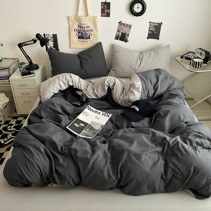 91家纺网 家纺一手货源 找家纺 （总）思诺羽床笠 2025新款高克重微皱双拼水洗棉四件套